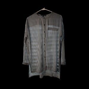 Harlowe & Graham Navy & White Striped High-Low Blouse – XS